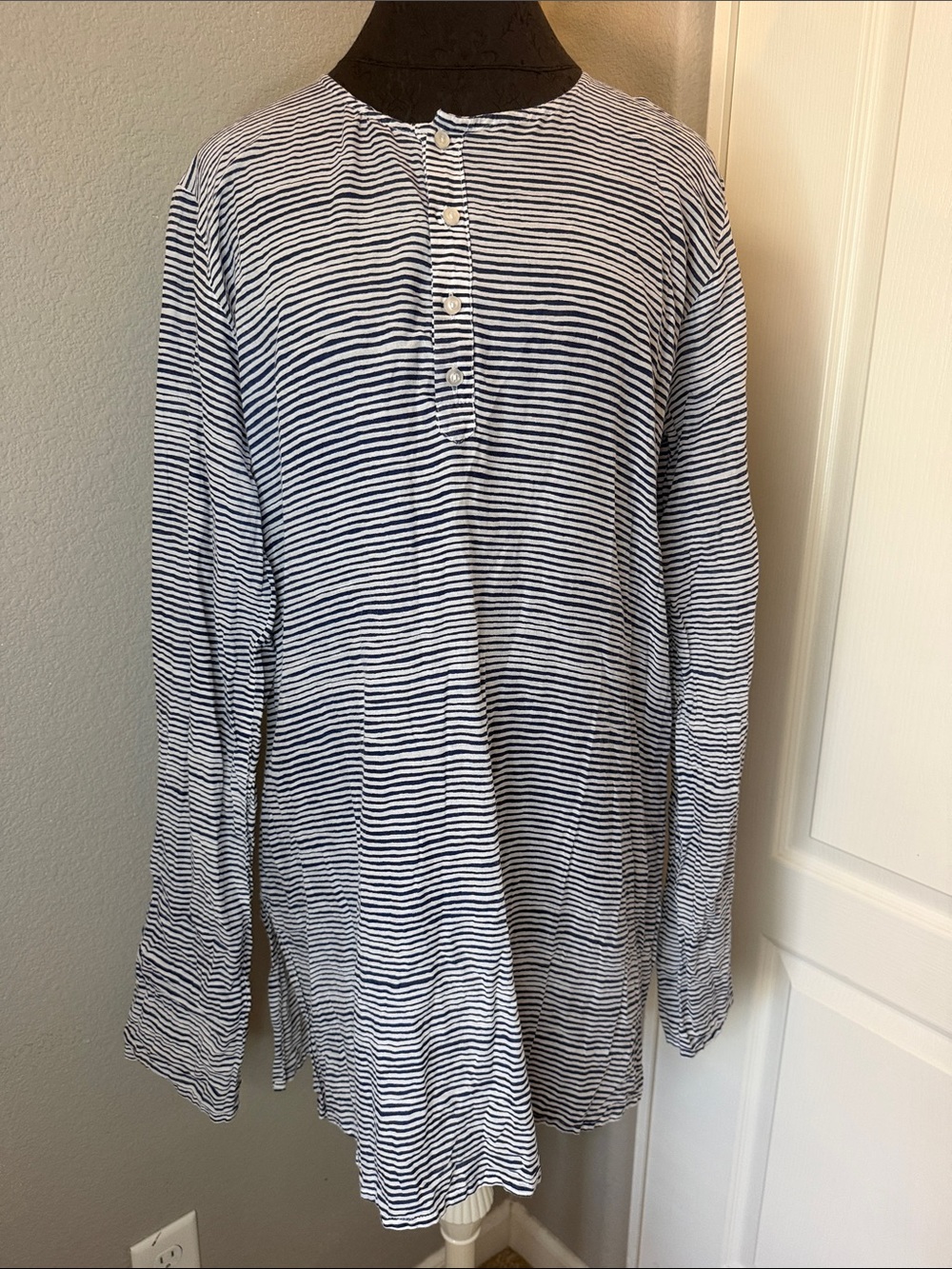 See Design Striped Navy and White Long-Sleeve Tunic Tee for Women 100% Cotton